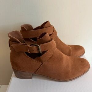 JustFab Tan Suede Ankle Boots with Buckle
